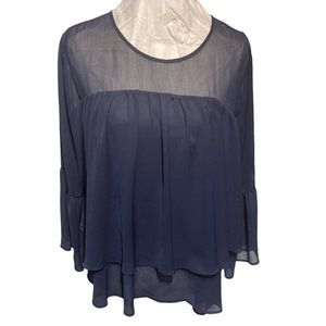 - - - Andeawy Navy blue sheer Top layers sheer fabric lined size LG